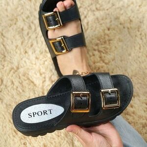 Sporto Black Sandals with Gold Buckles